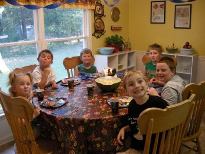 Brady and friends around the kitchen table at his recent birthday party.
