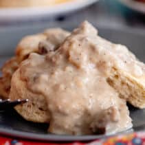 Biscuit smothered in sausage gravy.
