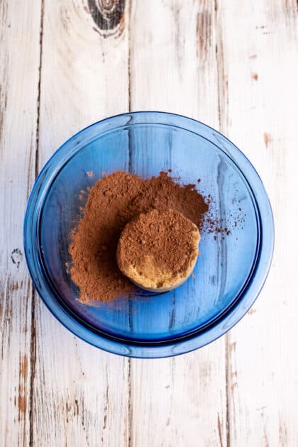 Combine cocoa and brown sugar in separate bowl.