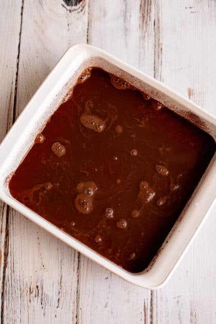 Bake chocolate cobbler in oven.