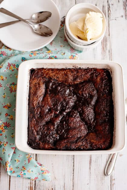 Baked chocolate cobbler.