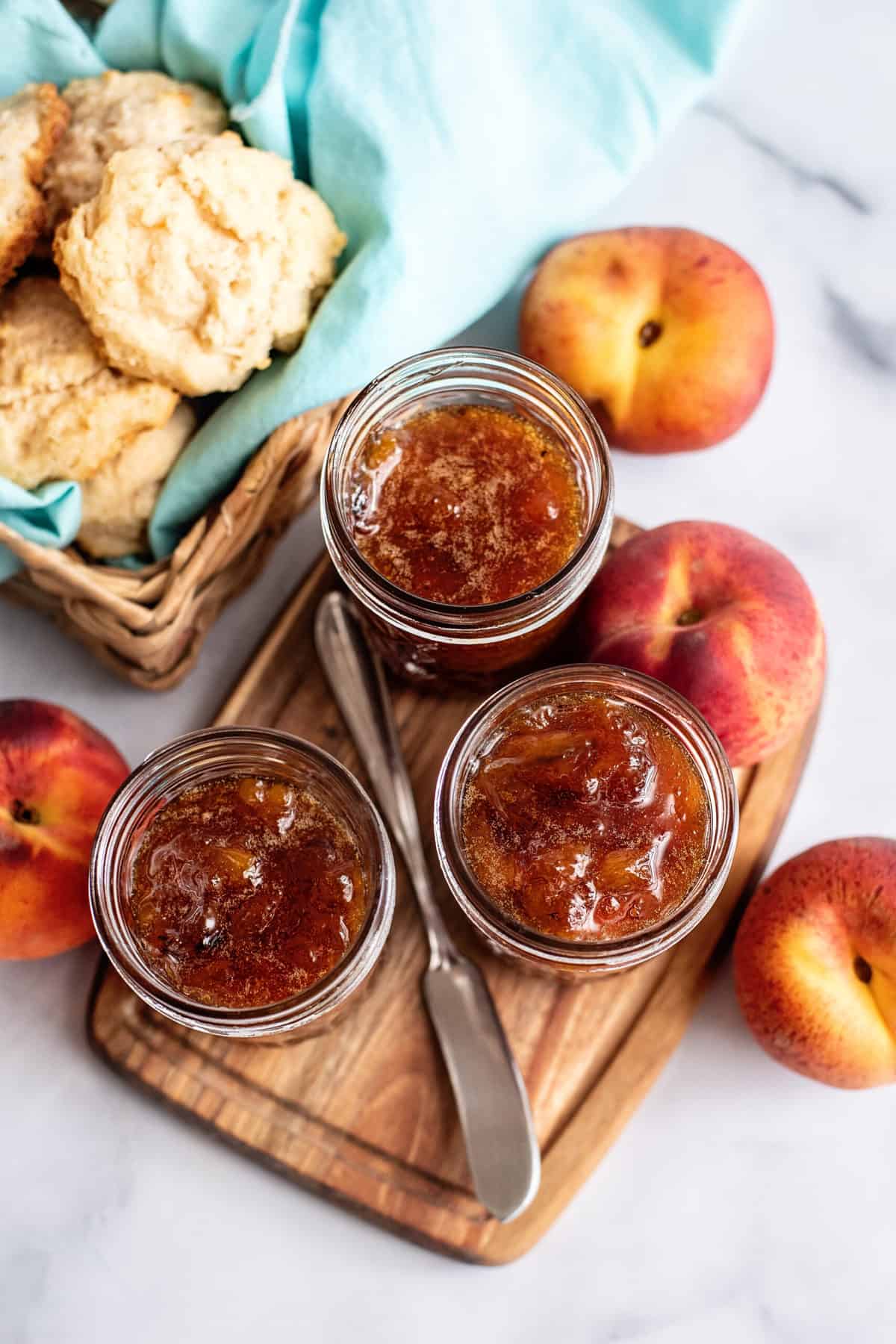 peach preserves in mason jars