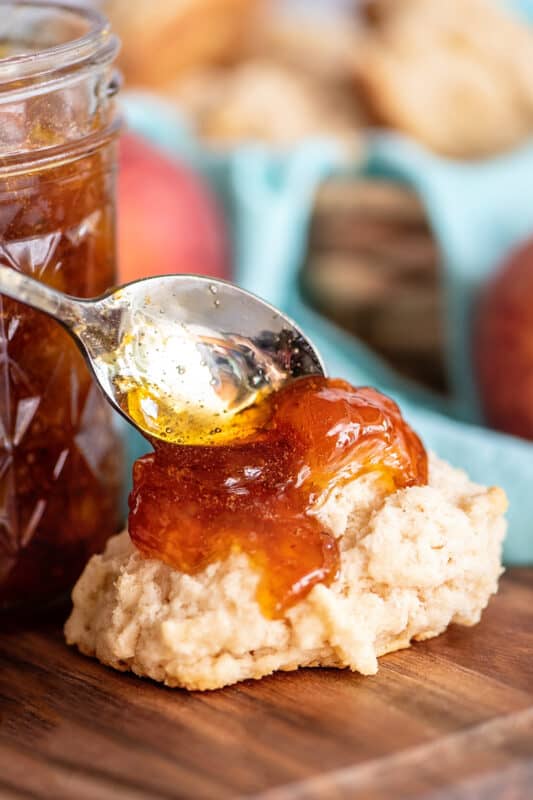peach preserves on a biscuit.