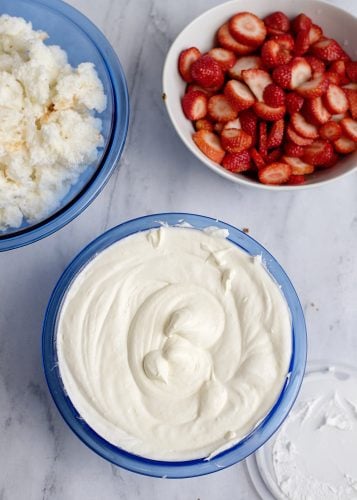 Whipped topping in mixing bowl.