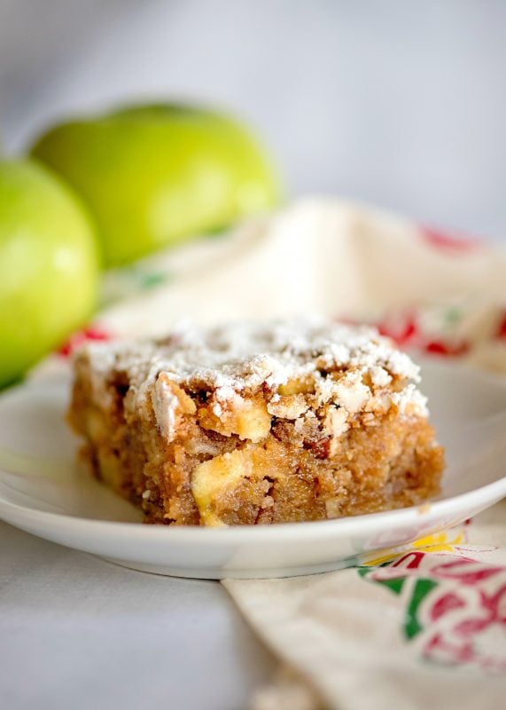 Slice of apple snack cake.