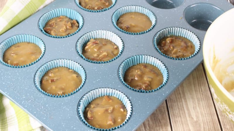 Pecan Pie Muffins ready for the oven.