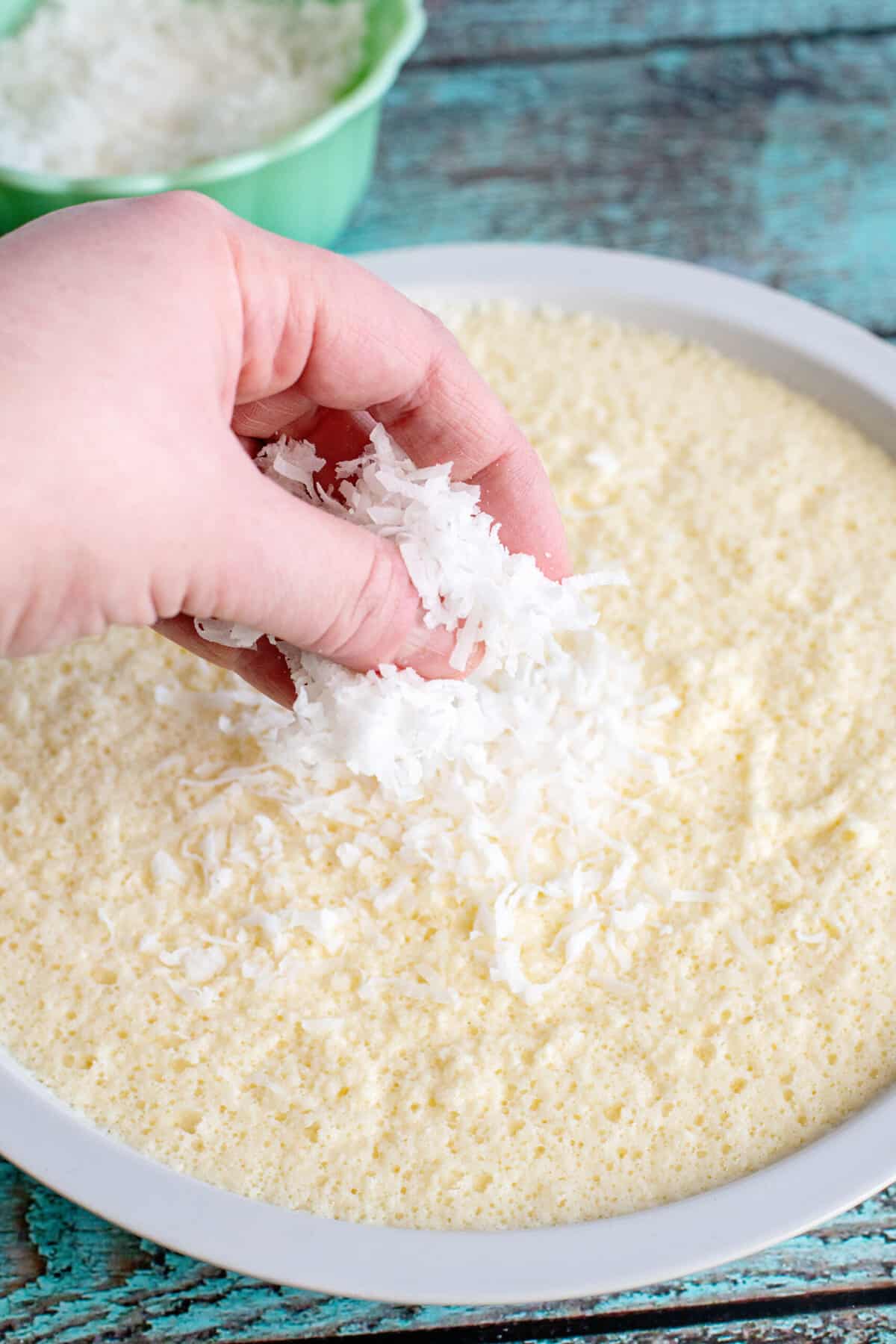 sprinkle coconut on the top of the super simple coconut pie