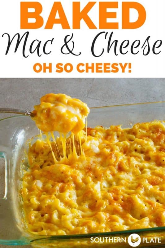 Pin for baked mac and cheese recipe.