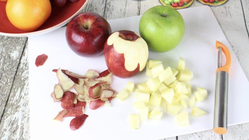 Peel and chop apples.