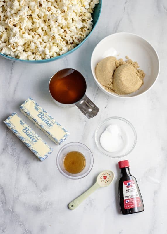 Ingredients for homemade caramel corn sauce.