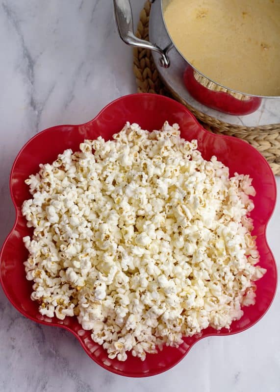 Bowl of freshly popped popcorn.