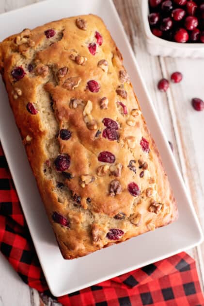 Baked cranberry nut bread.