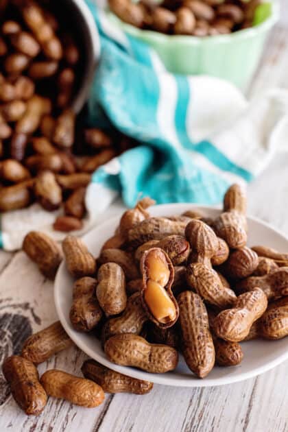 Plate of boiled peanuts.