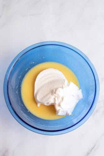 Mixing bowl of ingredients to make cream filling.