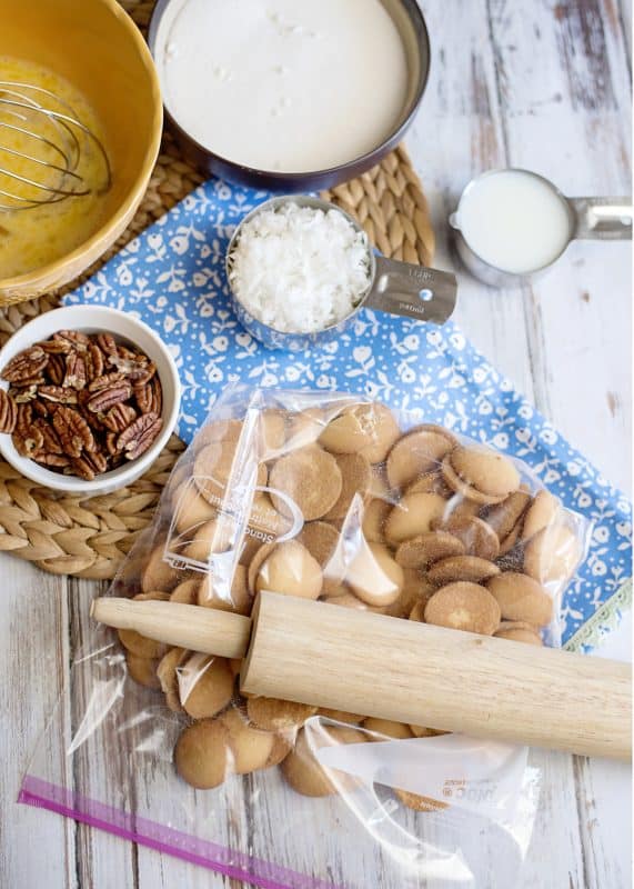 Crush vanilla wafers with rolling pin.