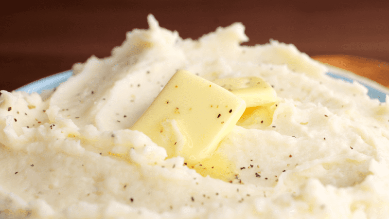 Bowl of homemade mashed potatoes.