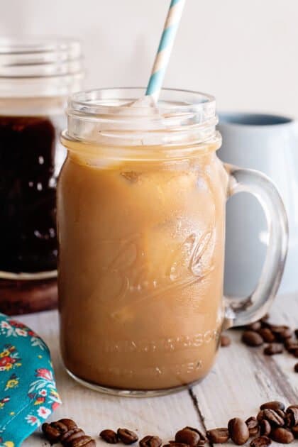 Homemade glass of iced coffee, made using homemade cold brew.