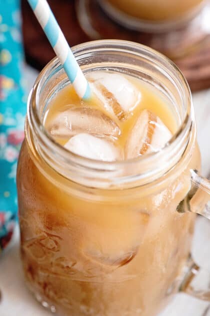 Glass of homemade cold brew iced coffee.