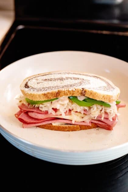 Toast sandwich in a skillet.