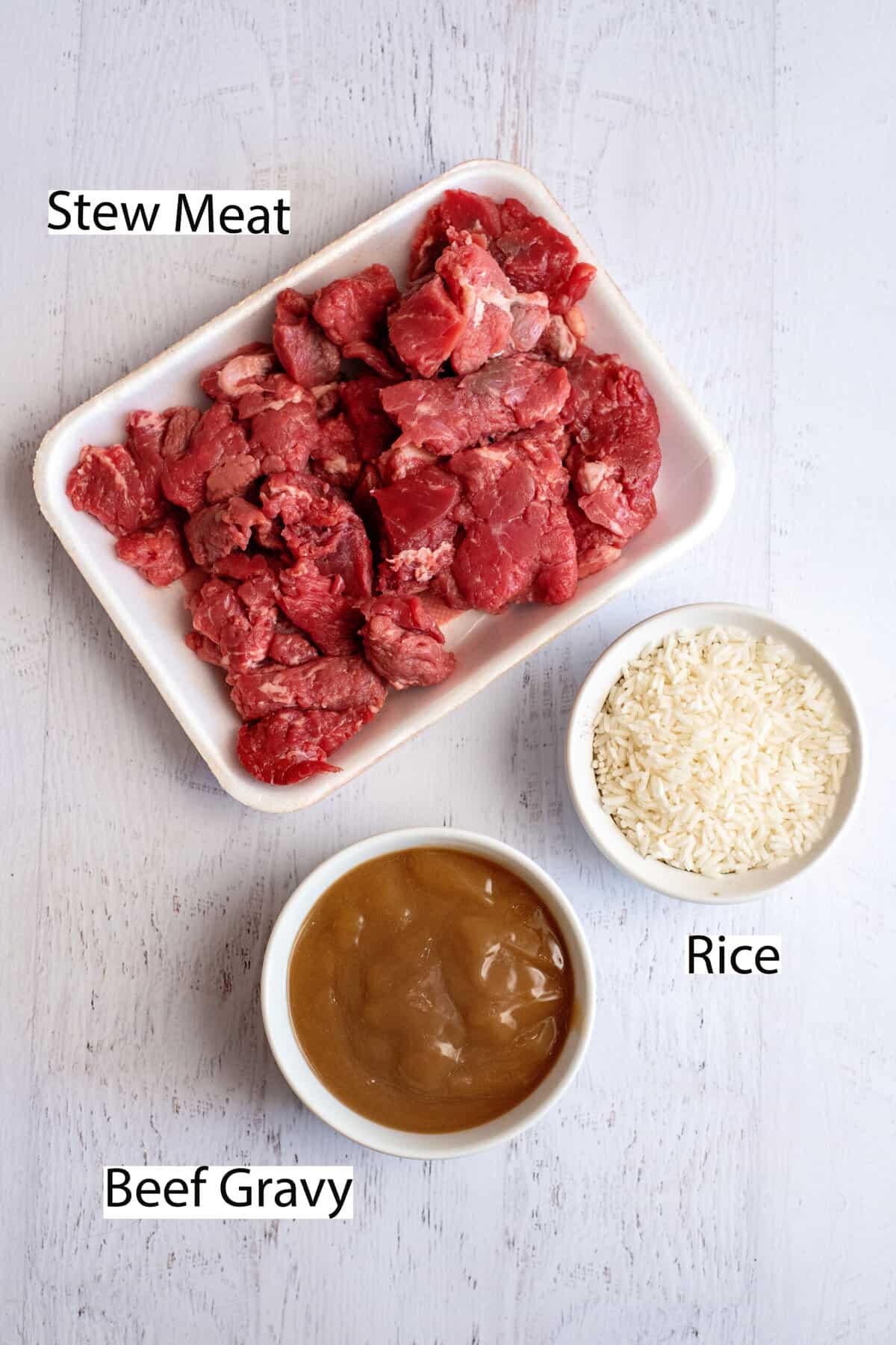 steak tips over rice ingredients