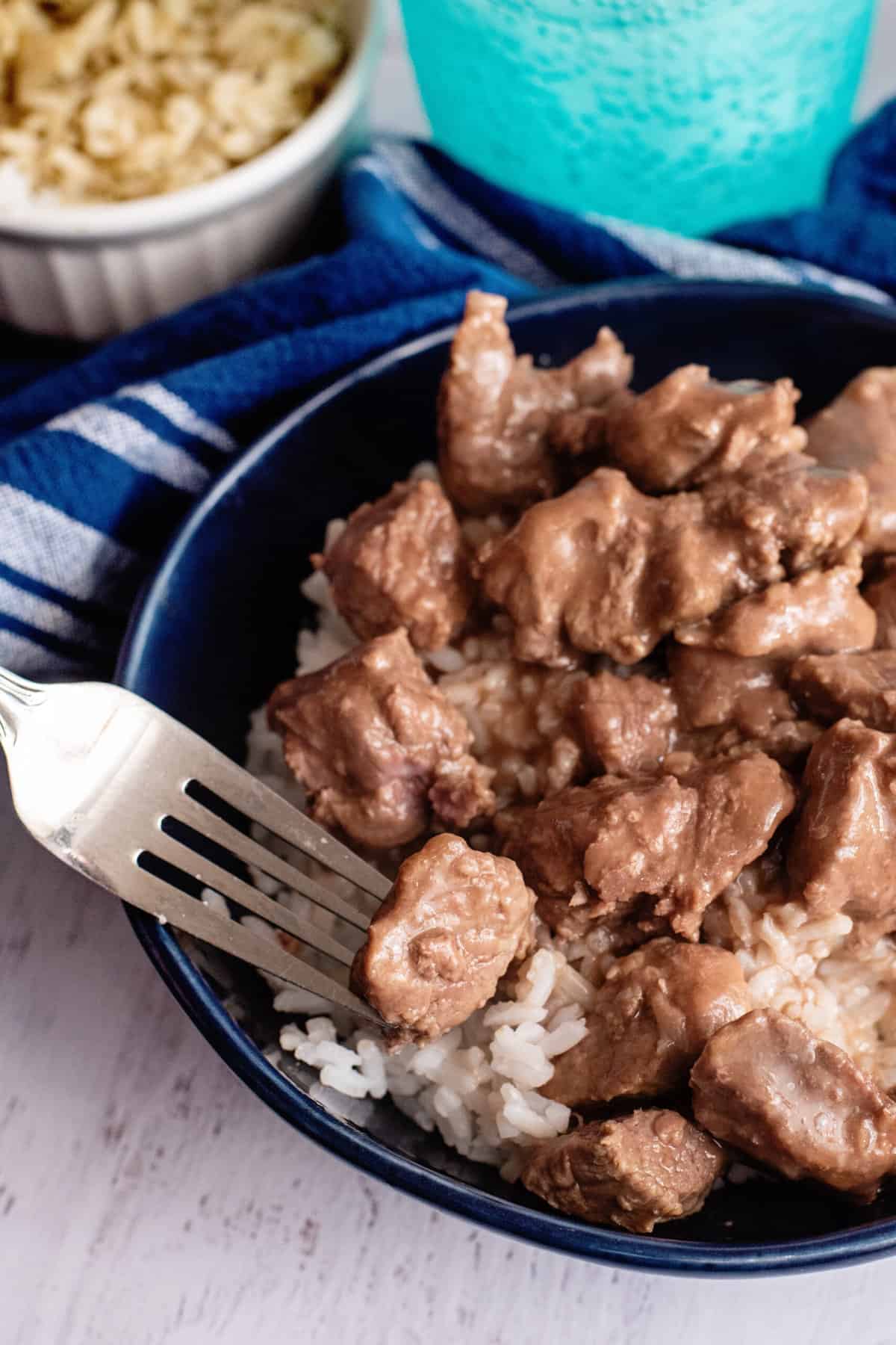 steak tips over rice