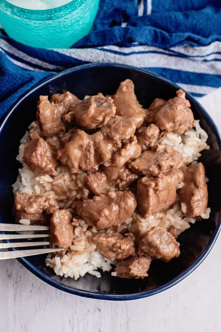 Steak Tips Over Rice In The Crock Pot