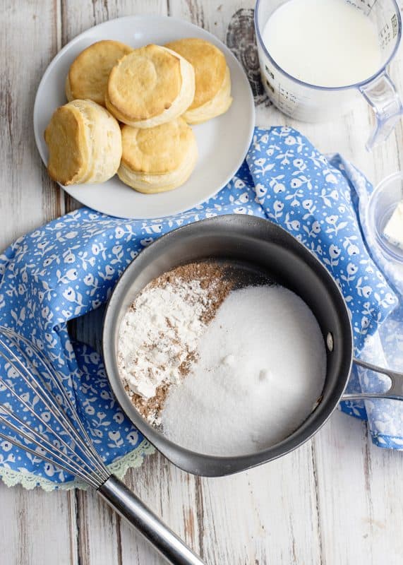 Add sugar, flour, and cocoa to saucepan.