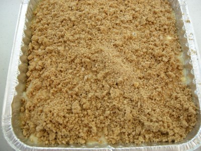 Banana crumb cake ready for the oven.