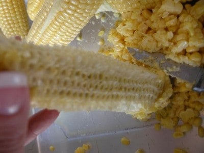 Scrape knife down ear of corn until all pulp removed.