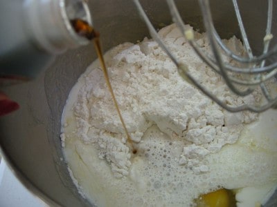 Add vanilla to mixing bowl and beat ingredients together.