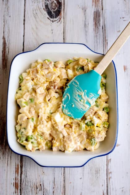 Spread mixture in a casserole dish.