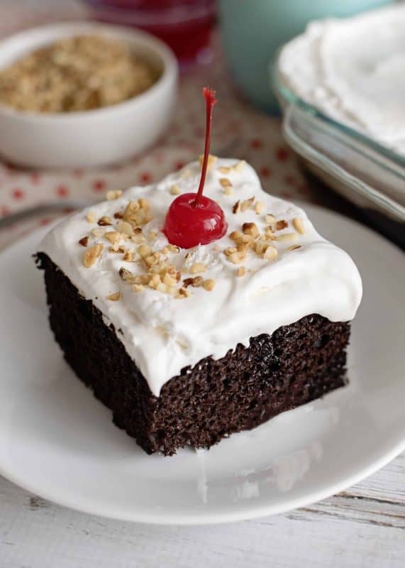 Slice of chocolate sundae cake.