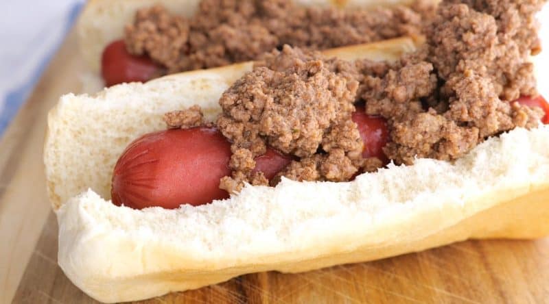 add the chili to the hot dogs