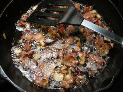 Cooked bacon and onion.