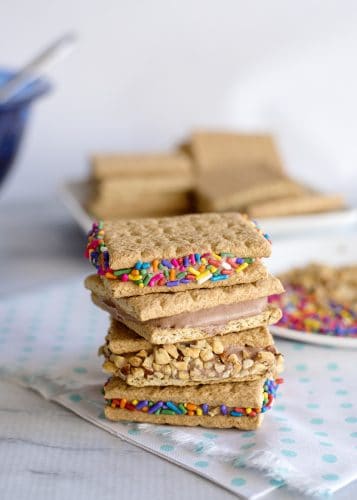 Stack of ice cream sandwiches with graham crackers.