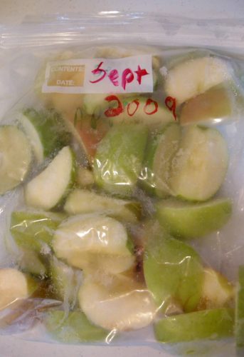 Bag of frozen apples.