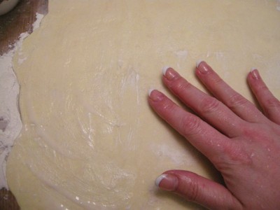 Wet puff pastry sheet.