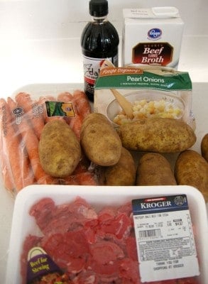 Ingredients for traditional beef stew recipe.