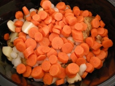 Add chopped carrots to slow cooker.
