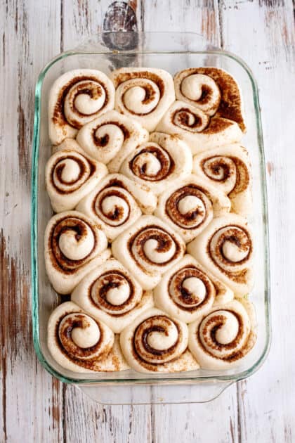 Homemade cinnamon rolls ready to be baked.