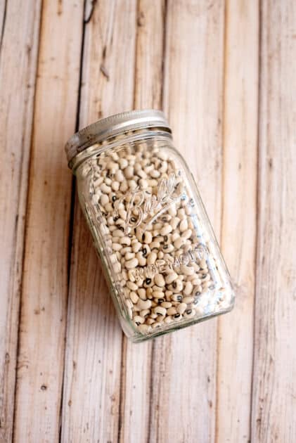 Store dried peas in mason jar.