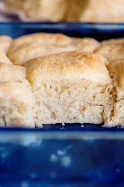Baked yeast rolls in baking dish.