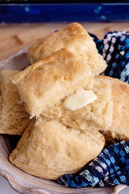 Baked easy yeast rolls with butter.