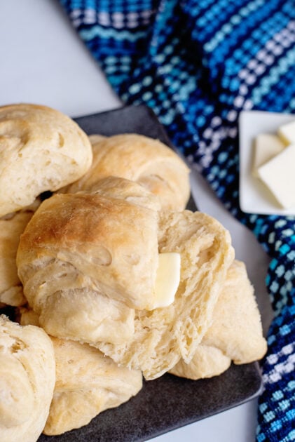 Plate of easy yeast rolls.