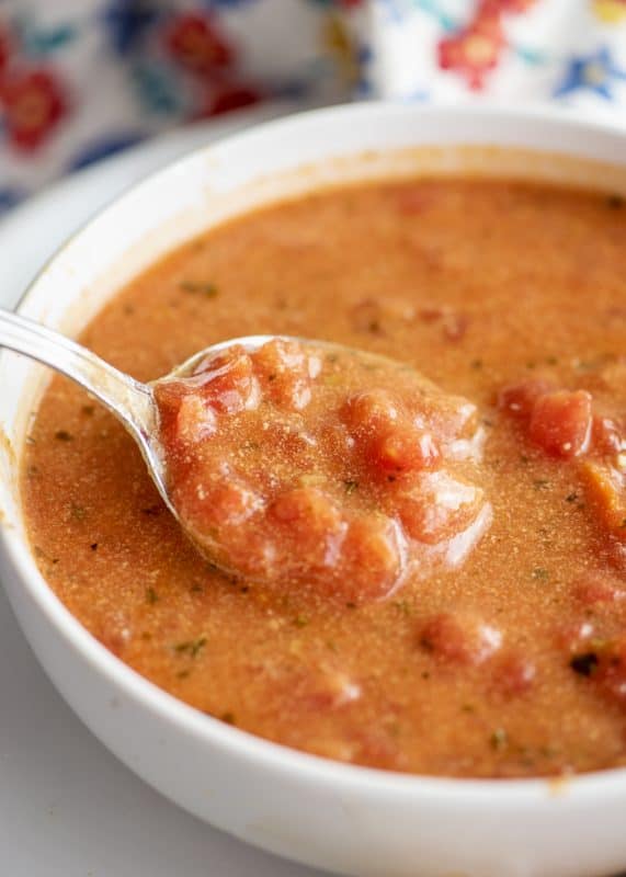 Spoonful of tomato basil soup.