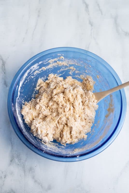 Mix ingredients together to make cinnamon knot dough.
