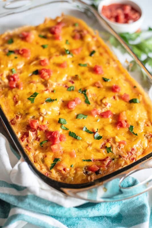 King Ranch Casserole cooked in baking dish.