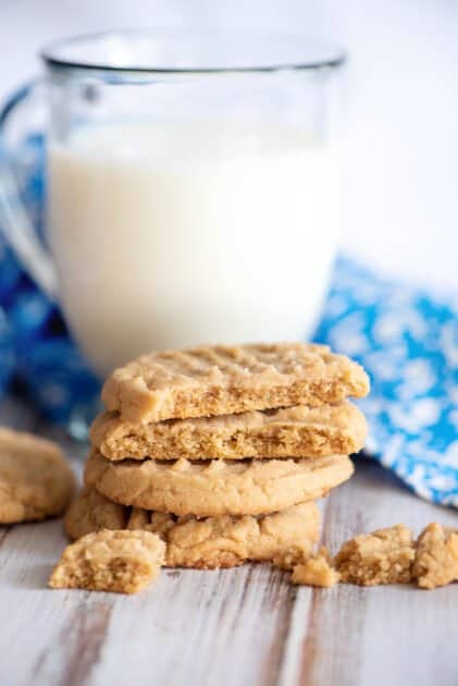 Broken bits of a homemade peanut butter cookie.