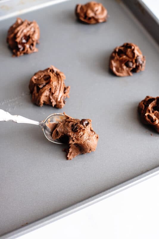 Drop spoonfuls of the batter onto ungreased cookie sheets.