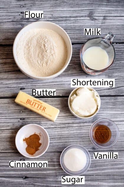 Labeled ingredients for old-fashioned butter rolls.